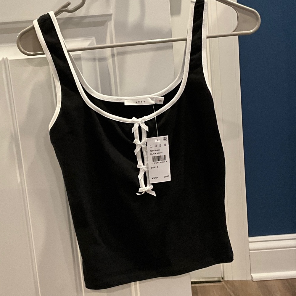 Lush Black Tank Top with White Accents